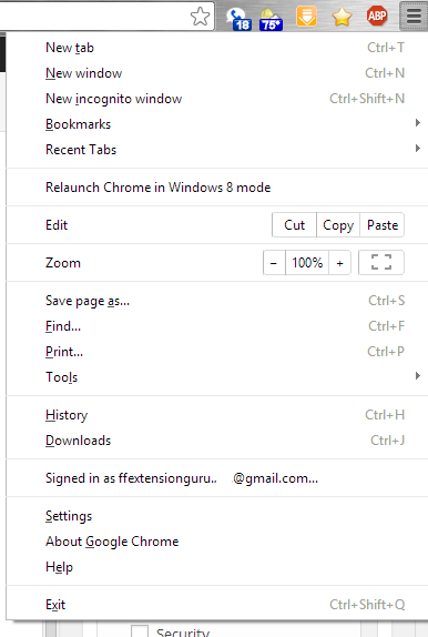 Google Chrome App Menu