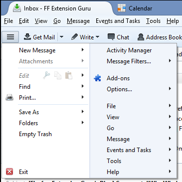 Thunderbird 24.4.0 App Menu